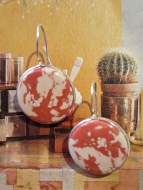 Round Red and White Marble Drop Earrings